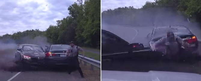 Todos os envolvidos no acidente tiveram apenas ferimentos leves MONTAGEM R7/DIVULGAÇÃO DEPARTAMENTO DE POLÍCIA DE FAIRFAX